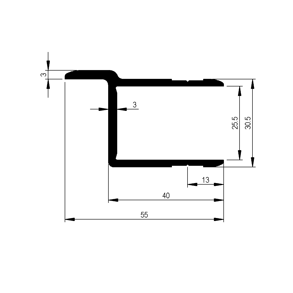 Einfassprofil zu Bordwand 25 mm / EN 755-9