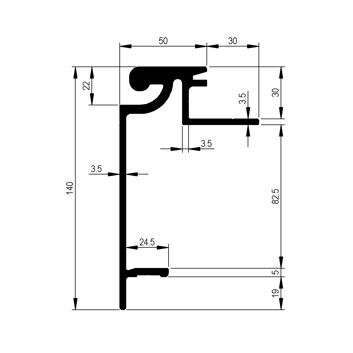 Profilé de rive 30 mm sur plate forme / EN 755-9