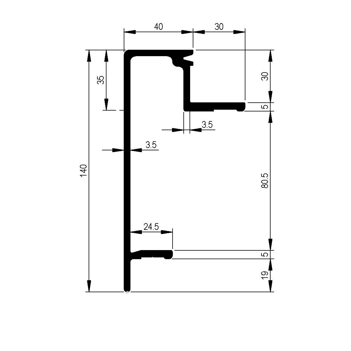 Brückenrahmenprofil 30 mm zu Pritschen Plattform / EN 755-9
