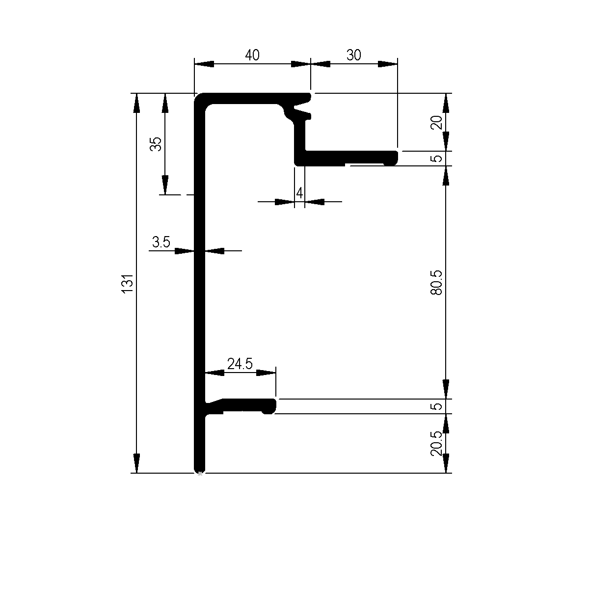 Brückenrahmenprofil 20 mm zu Pritschen Plattform / EN 755-9