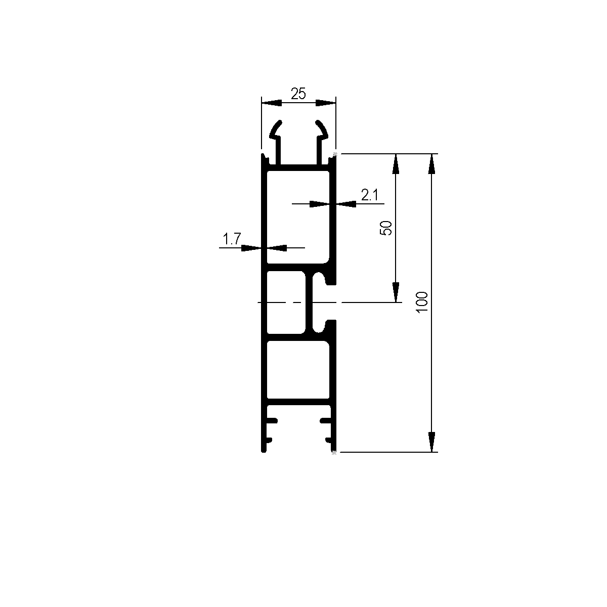 Zwischenprofil Airline zu Bordwand 25 mm Euroclip / EN 755-9