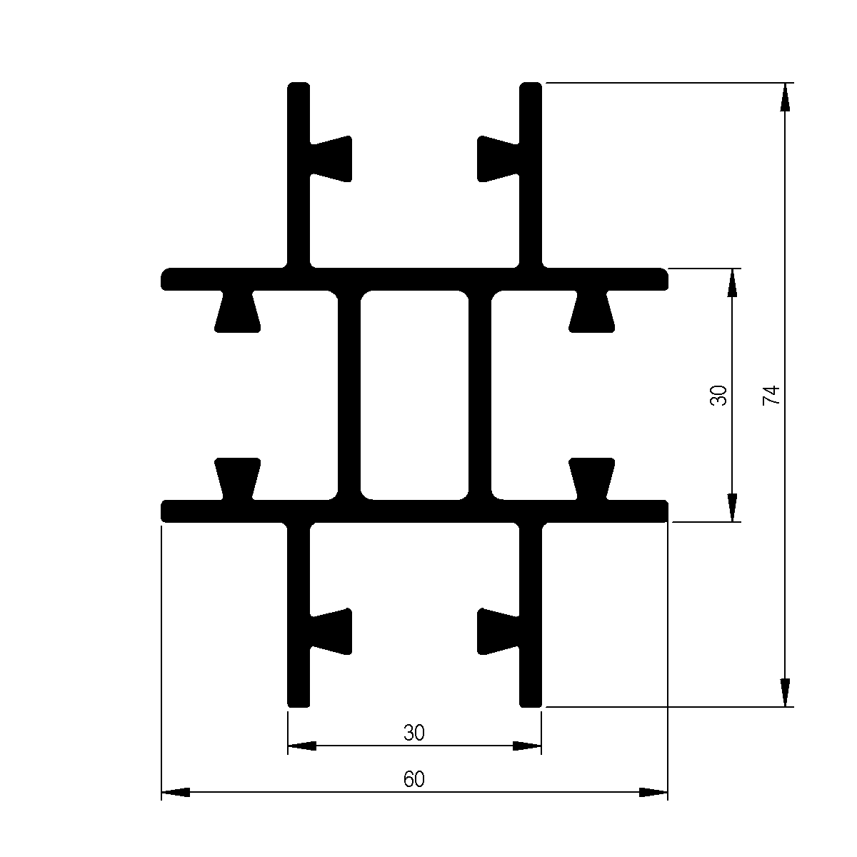 Vierwegprofil zu Veraflex System / EN 755-9