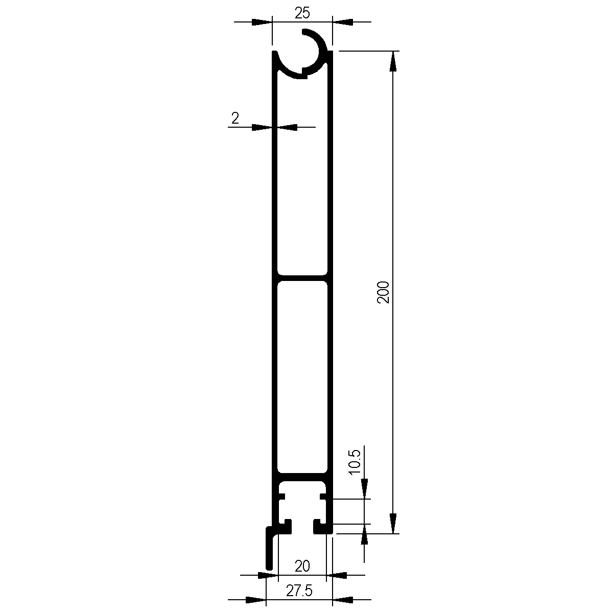 Unteres Randprofil zu Bordwand 25 mm Wendelfeder / EN 755-9
