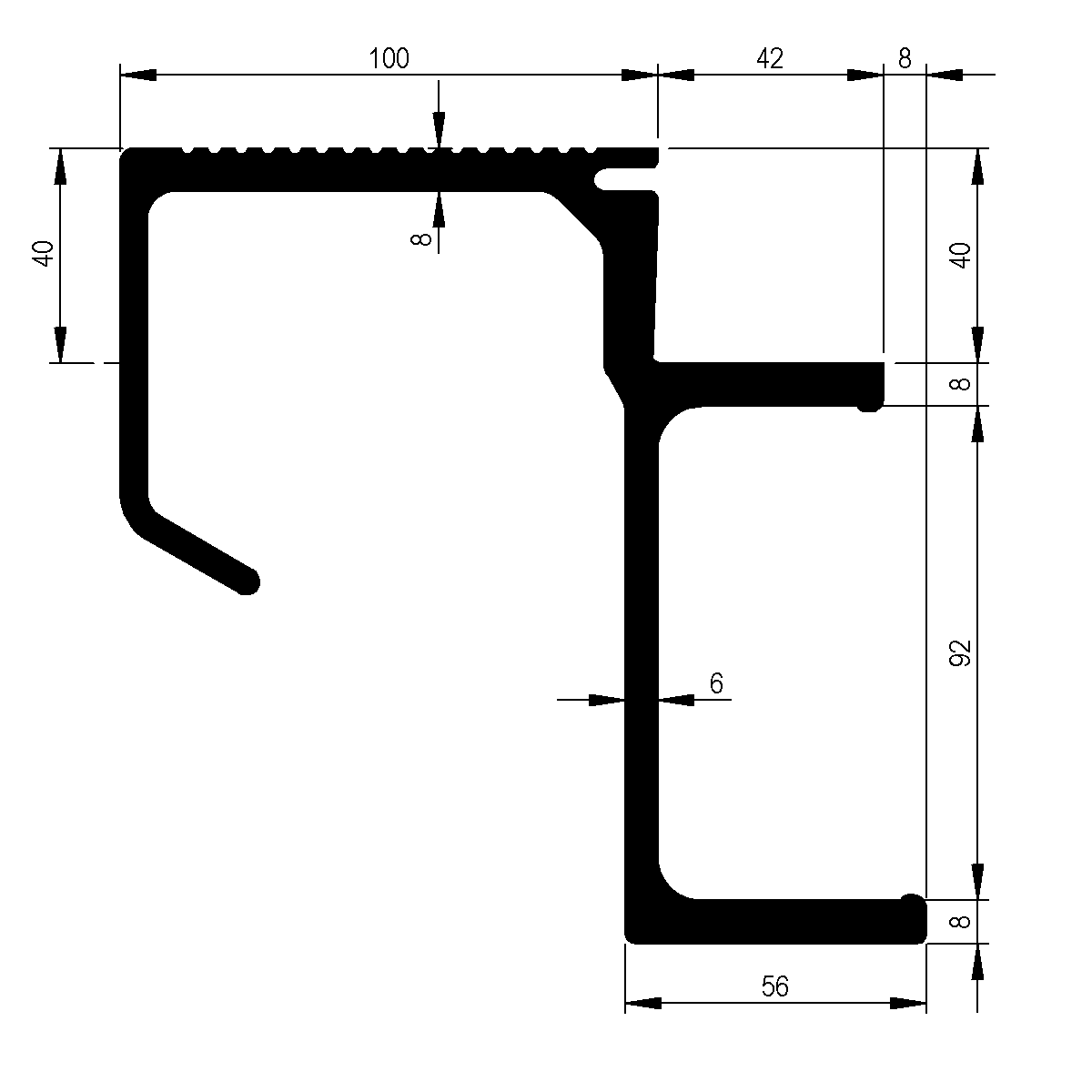 Profilé traverse arrière 40 mm sur plate forme / EN 755-9