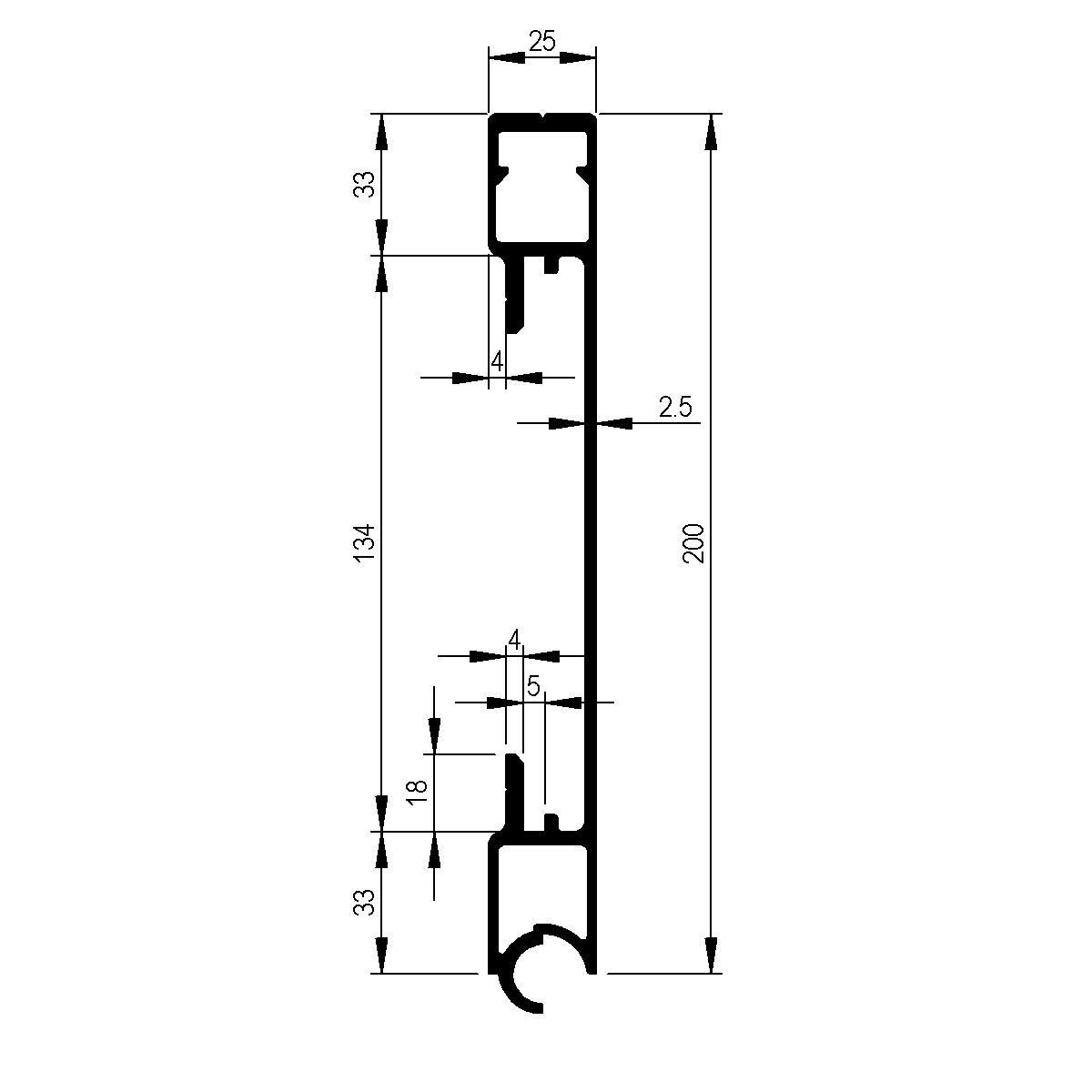 Oberes Randprofil für Zurrschiene zu Bordwand 25 mm Wendelfeder / EN 755-9