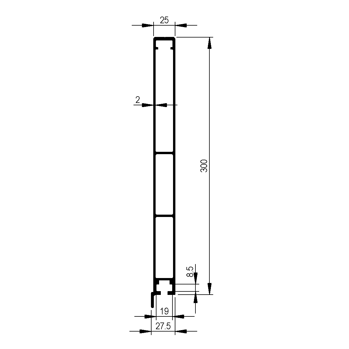 Bordwandprofil Einteilig zu Bordwand 25 mm / EN 755-9