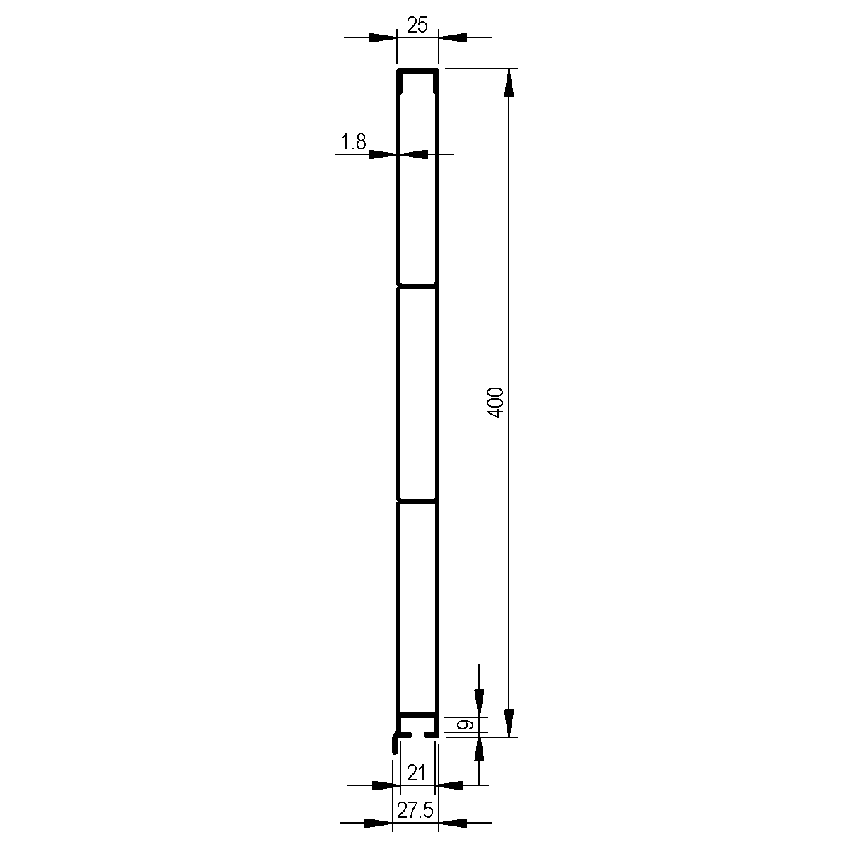 Bordwandprofil Einteilig zu Bordwand 25 mm / EN 755-9
