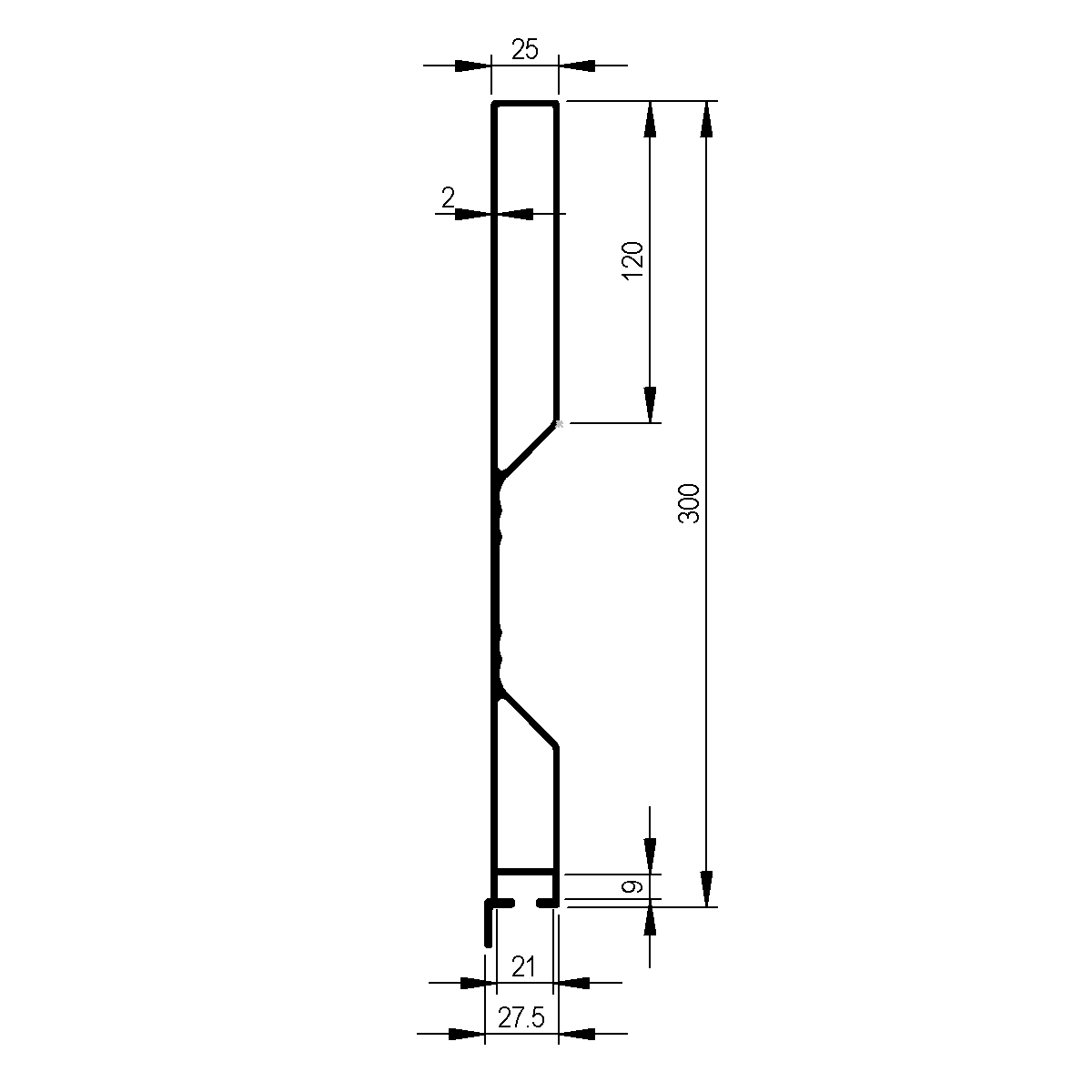 Bordwandprofil Einteilig TIR zu Bordwand 25 mm / EN 755-9