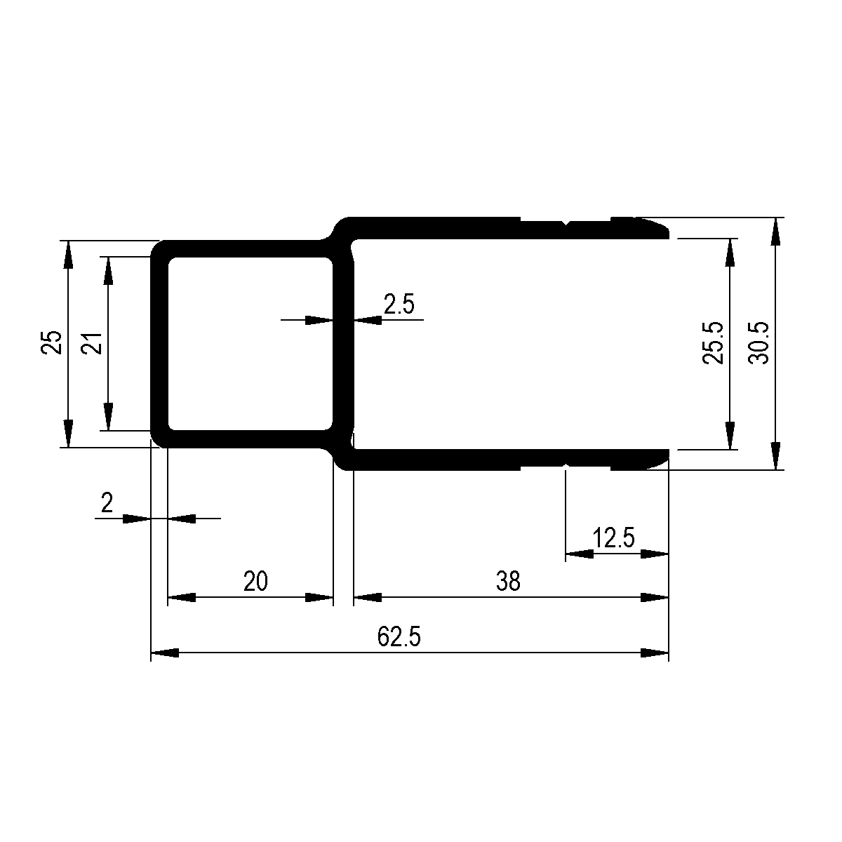 Einfassprofil zu Bordwand 25 mm / EN 755-9
