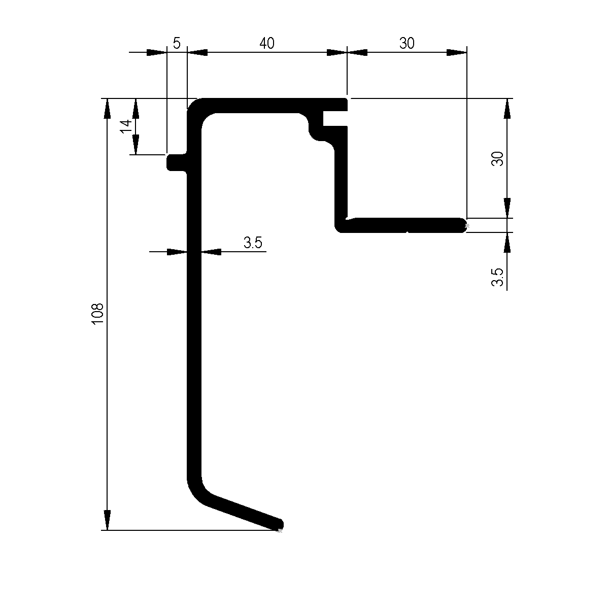 Brückenrahmenprofil 30 mm zu Pritschen Plattform / EN 755-9