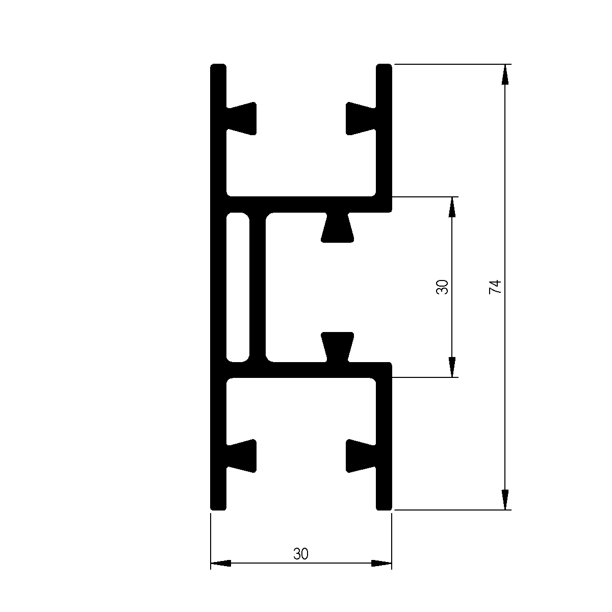 Dreiwegprofil versenkt zu Veraflex System