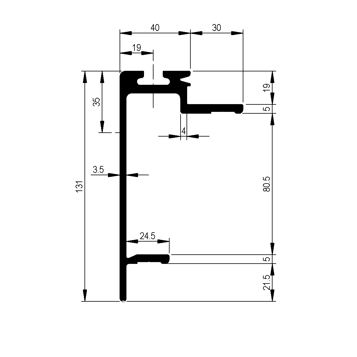 Profilé de rive Airline 19 mm sur plate forme / EN 755-9