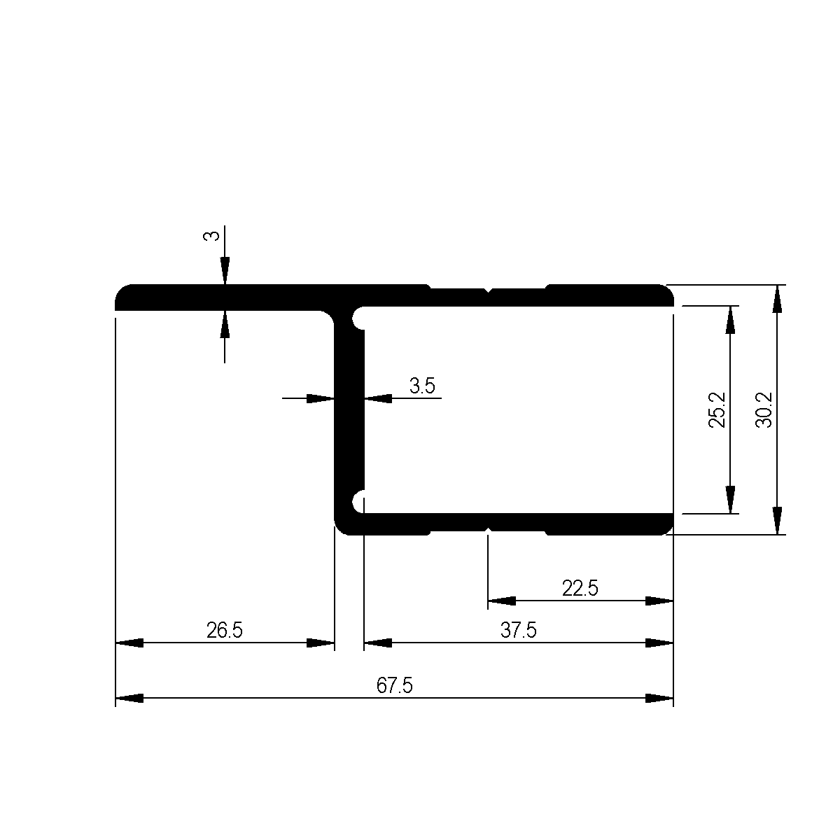 Bordure d'extrémité sur ridelle 25 mm