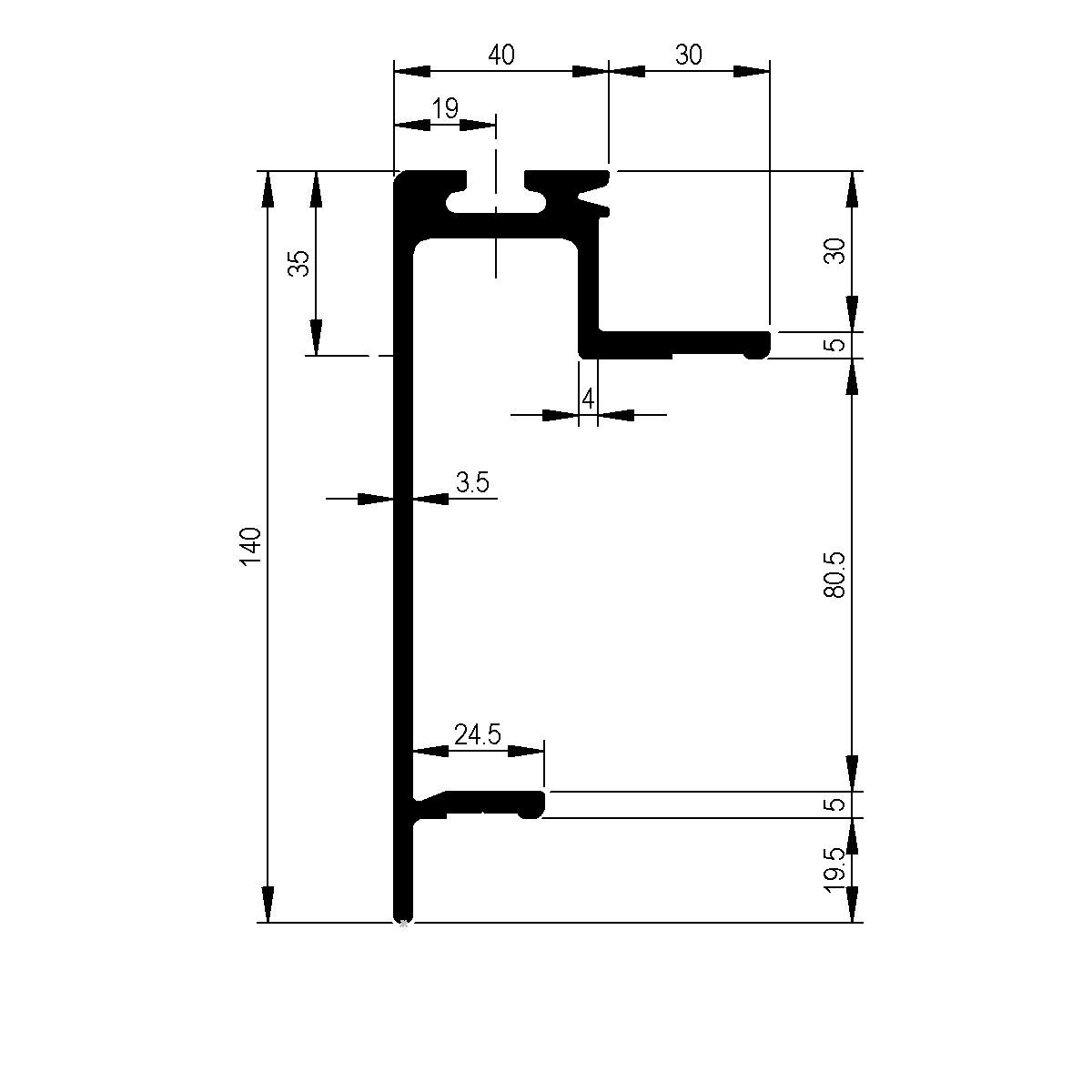 Brückenrahmenprofil Airline 30 mm zu Pritschen Plattform / EN 755-9