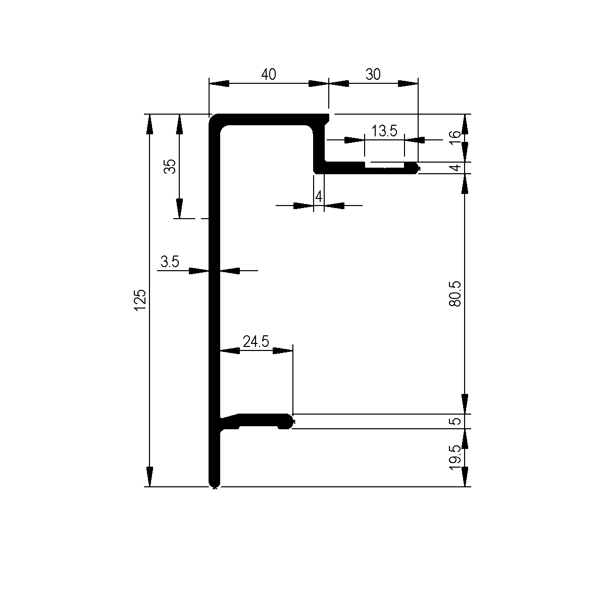 Profilé en rive 16 mm sur plate forme / EN 755-9